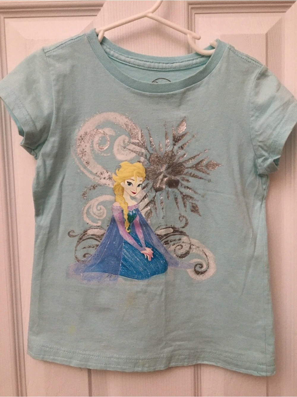 Frozen Elsa Disney Girls T Shirt Size 5/6 Small Blue *see pics